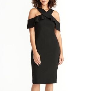 RACHEL Rachel Roy Black Cold Shoulder Sheath Midi Dress